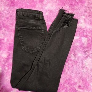 Indigo Rein Jeans Women's Juniors 5 Mid Rise Curvy Skinny Black Denim Distressed
